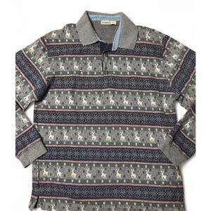 Vintage LL Bean Pullover Button Up Shirt Men’s Size L Christmas Design Aztec